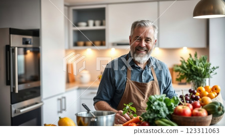 man cooking in a modern bright kitchen 123311063