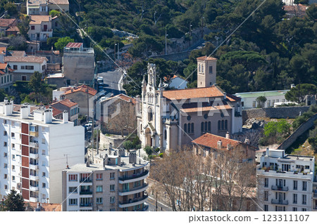 Aerial view of the Church of the White Roucas Saint Anthony of Padua in Marseille Aerial view of the Church of the White Roucas Saint Anthony of Padua in Marseille 123311107