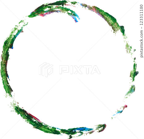 Round green paint imprint on white isolated background 123311180