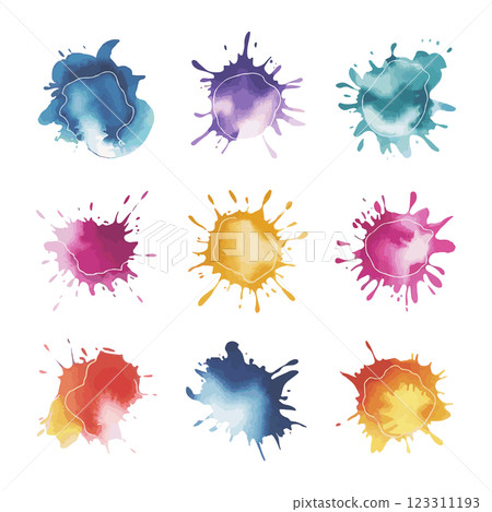 A set of watercolor splashes with soft blending and smooth textures, arranged in a decorative pattern. A set of watercolor splashes with soft blending and smooth textures, arranged in a decorative pattern. 123311193