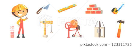 Builder Profession Tool and Handy Equipment Vector Set 123311725