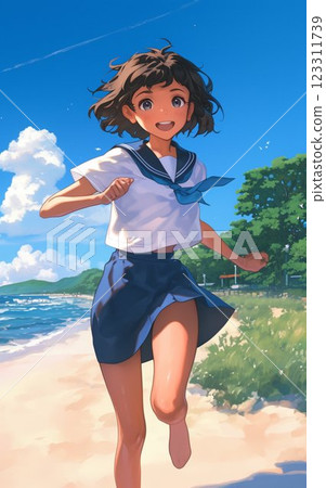 High school girls running on the beach_1 123311739