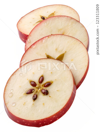 Fresh apple slices isolated on transparent background, healthy snack, natural food, juicy fruit 123311809
