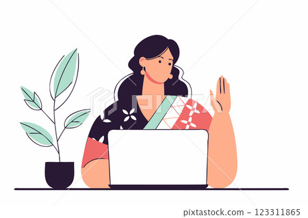 Indian woman with laptop, modern lifestyle, technology use, digital life, tech-savvy woman 123311865