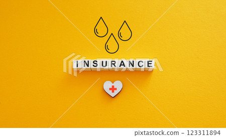The word Insurance with a heart. Symbolizes medical coverage. 123311894