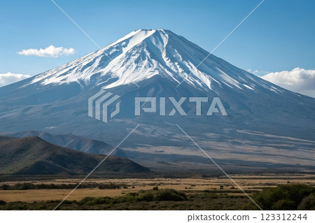 Majestic mountain peak, stunning natural landscape, snow-capped summit, breathtaking view, serene wilderness 123312244