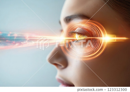 Young woman eye and light waves visual 123312300