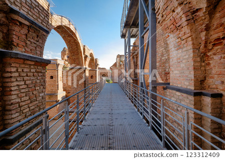 Belorussian tourist landmark attraction - ruins of old ancient castle in Golshany village, Grodno region, Belarus. Belorussian tourist landmark attraction - ruins of old ancient castle in Golshany village, Grodno region, Belarus. 123312409