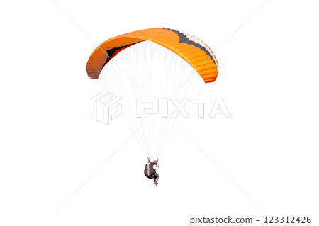 The sportsman flying on a paraglider. Beautiful paraglider in flight on a white background. isolated 123312426