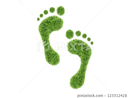 green leaf growing footprints, co2 symbol isolated on White Background. Reduce CO2 emission concept.Clean and friendly environment without carbon dioxide emissions.With clipping path. 123312428