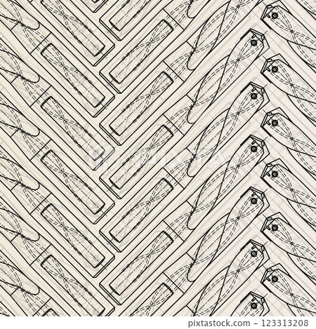 Mechanical engineering drawings on sepia background. Drill tools, borer. Technical Design. Cover. Blueprint. Vector illustration. Seamless pattern. 123313208