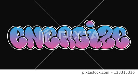 Energize - single word, letters graffiti style. Vector hand drawn logo. Funny cool trippy word Energize, fashion, graffiti style print t-shirt, poster concept print t-shirt, poster concept 123313336