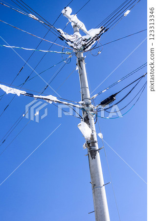 積雪覆蓋的電線桿 123313346