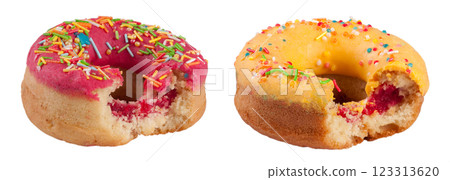 glazed donut with a bite isolated on white background 123313620
