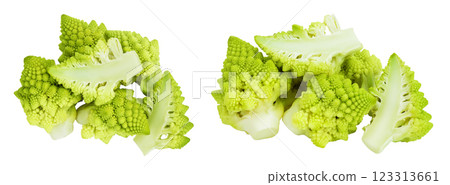 Romanesco broccoli cabbage or Roman Cauliflower isolated on white background. Top view. Flat lay Romanesco broccoli cabbage or Roman Cauliflower isolated on white background. Top view. Flat lay 123313661
