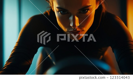 Person Engaged in Spinning Exercise in Modern Atmosphere 123314043