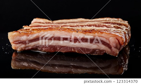 Marbled Pork Belly on Black Background with Water Droplets Marbled Pork Belly on Black Background with Water Droplets 123314370