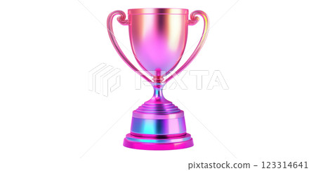 Shiny pink trophy cup with handles isolated on transparent background 123314641