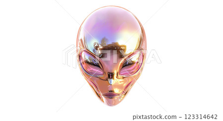 Futuristic alien head with reflective surface isolated on transparent background 123314642