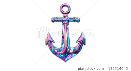 Glossy iridescent anchor isolated on transparent background 123314643