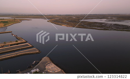 Aerial View of Aveiro Lagoon at sunset Aerial View of Aveiro Lagoon at sunset 123314822