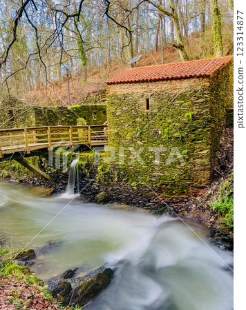 Old mill on the bank of the river Lourido in the park of the fountain of Stanislaus Old mill on the bank of the river Lourido in the park of the fountain of Stanislaus 123314877