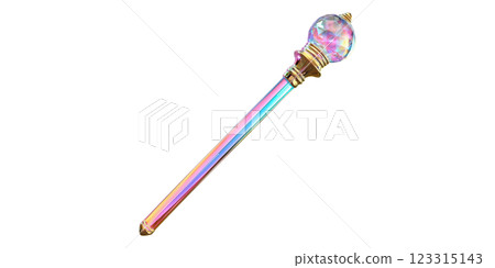 Colorful crystal scepter with gemstone handle isolated on transparent background 123315143