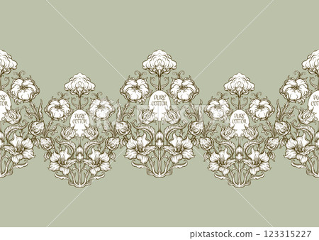 Pure cotton. Cotton plant. Art nouveau style 123315227