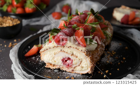 Meringue roll cake 123315425