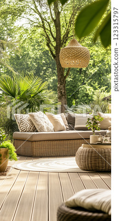 Residential image: A small, relaxing space with a wooden deck 123315797