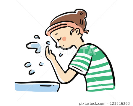 Hand-drawn illustration of a woman washing her face Hand-drawn illustration of a woman washing her face 123316263