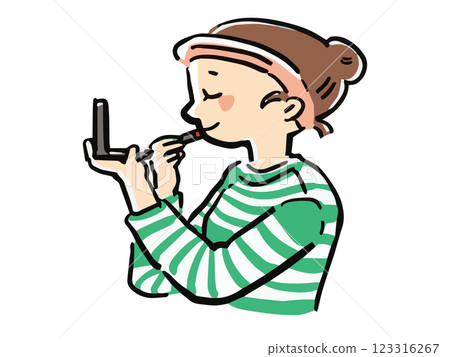 手繪插畫：一位女士塗口紅 123316267