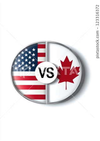 National icons of the United States and Canada: geopolitical tension, power dynamics, economic challenges, political rivalry, military standoff, diplomatic ties, cultural exchange, cooperative trade. National icons of the United States and Canada: geopolitical tension, power dynamics, economic challenges, political rivalry, military standoff, diplomatic ties, cultural exchange, cooperative trade. 123316372