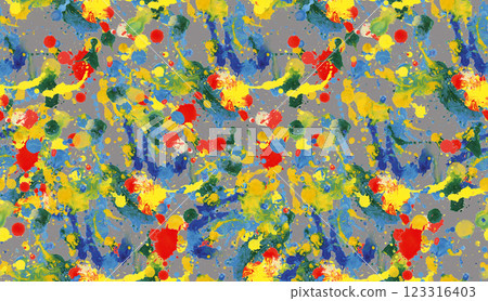 Seamless pattern with abstract creative blots and splashes painted with gouache 123316403