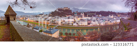 Panoramic view of Salzburg with Hohensalzburg Fortress, Austria 123316771