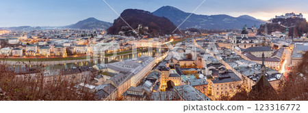 Salzburg cityscape at night with Hohensalzburg Fortress, Austria 123316772