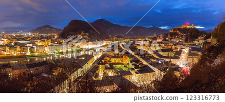 Salzburg cityscape at night with Hohensalzburg Fortress, Austria 123316773