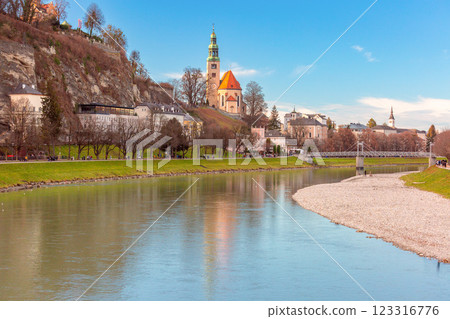 Kirche Maria Himmelfahrt and Salzach River, Salzburg, Austria 123316776
