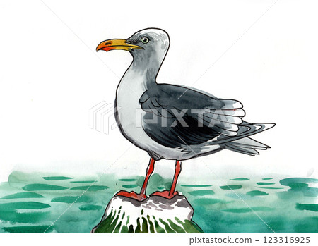 Eagle ona rock.  Hand drawn watercolour illustration 123316925