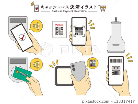 一組描繪無現金支付的插圖_帶有主線 123317417