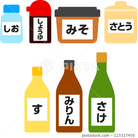 Deformed illustration set of Japanese seasonings 123317450