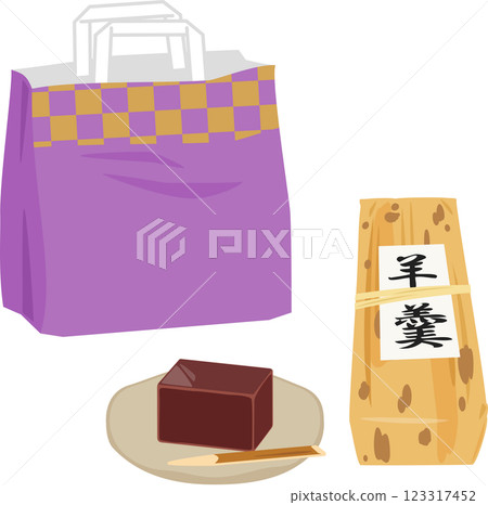 Yokan wrappers and paper bags 123317452