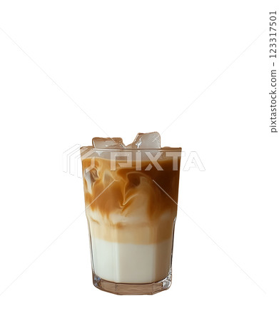 Iced caffe latte with milk and espresso in a clear glass 123317501