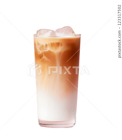 Iced caffe latte with milk and espresso in a clear glass 123317502