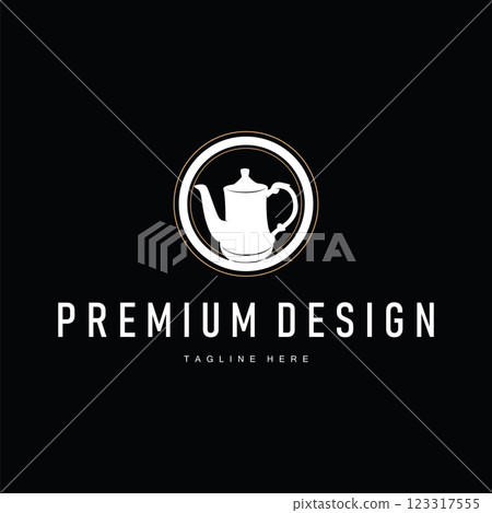retro vintage silhouette design concept simple minimalist kettle logo product brand template 123317555