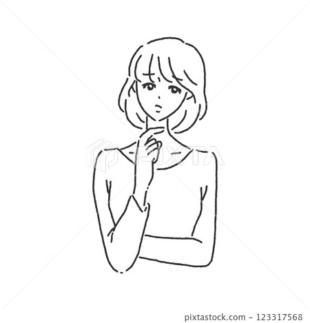 Worried woman line drawing Worried woman line drawing 123317568