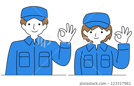 Men and women in work clothes making OK signs 123317981