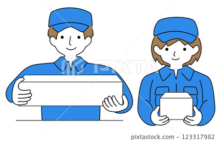 穿著工作服、搬運行李的男女 123317982