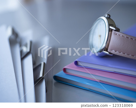 Documents, notebook and watch on the table 123318069