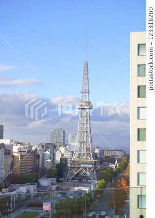 Nagoya TV Tower as seen from the observation deck of a building Nagoya TV Tower as seen from the observation deck of a building 123318200